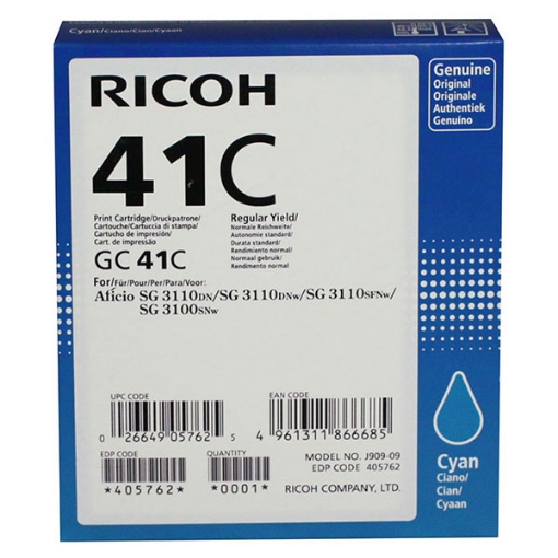 Picture of Ricoh 405762 Cyan Inkjet Cartridge (2500 Yield)