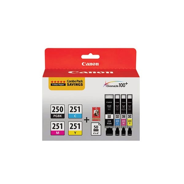 Picture of Canon 6497B004 (PGI-250) Pigment Black/Cyan/Magenta/Yellow Ink Pack