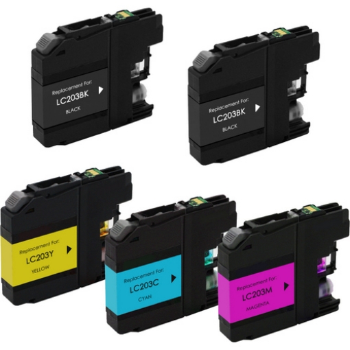 Picture of Bundled LC-203BK, LC-203C, LC-203M, LC-203Y High Yield Black, Cyan, Magenta, Yellow Inkjet Cartridges