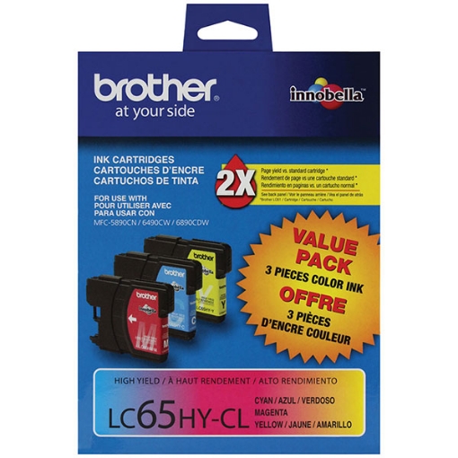 Picture of Brother LC-65HYCMY High Yield Cyan, Magenta, Yellow Inkjet Cartridge Multipack (750 x 3)