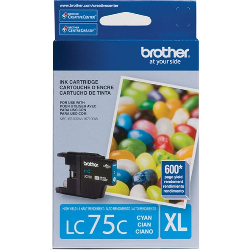Picture of Brother LC-75C High Yield Cyan Inkjet Cartridge (600 Yield)